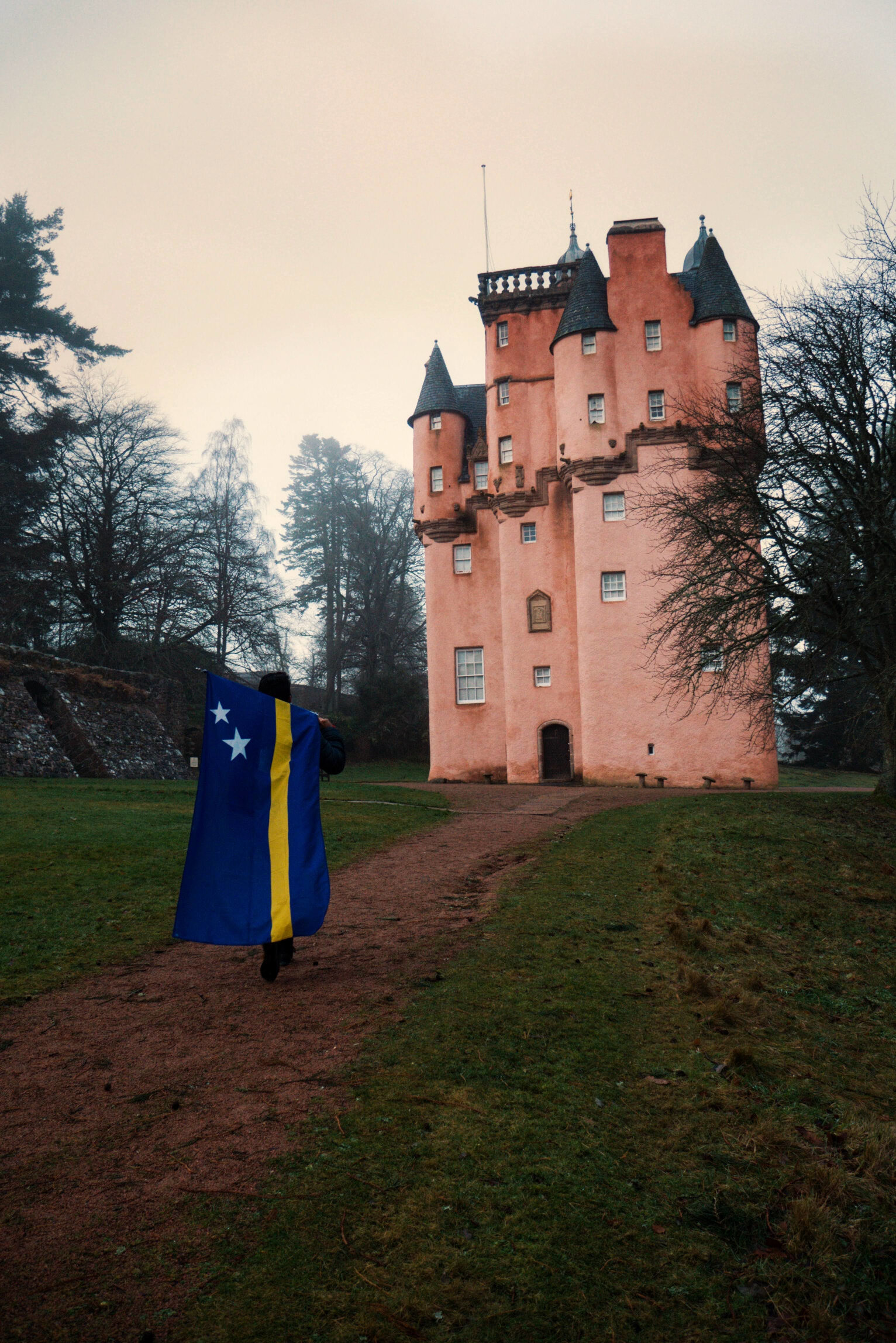 Craigievar Castle Curacao Flag Foggy Portrait