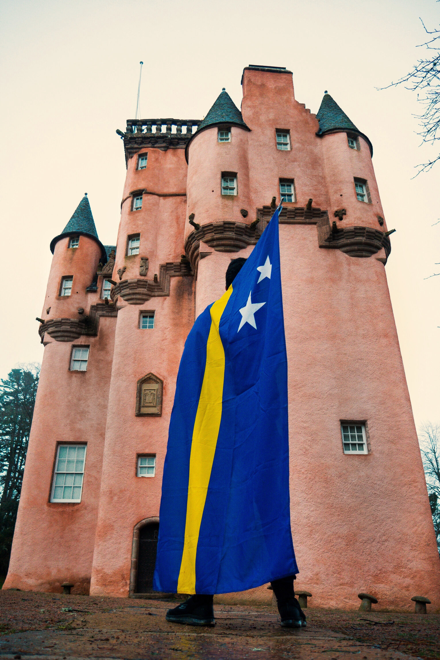 Craigievar Castle Curacao Flag Foggy Portrait