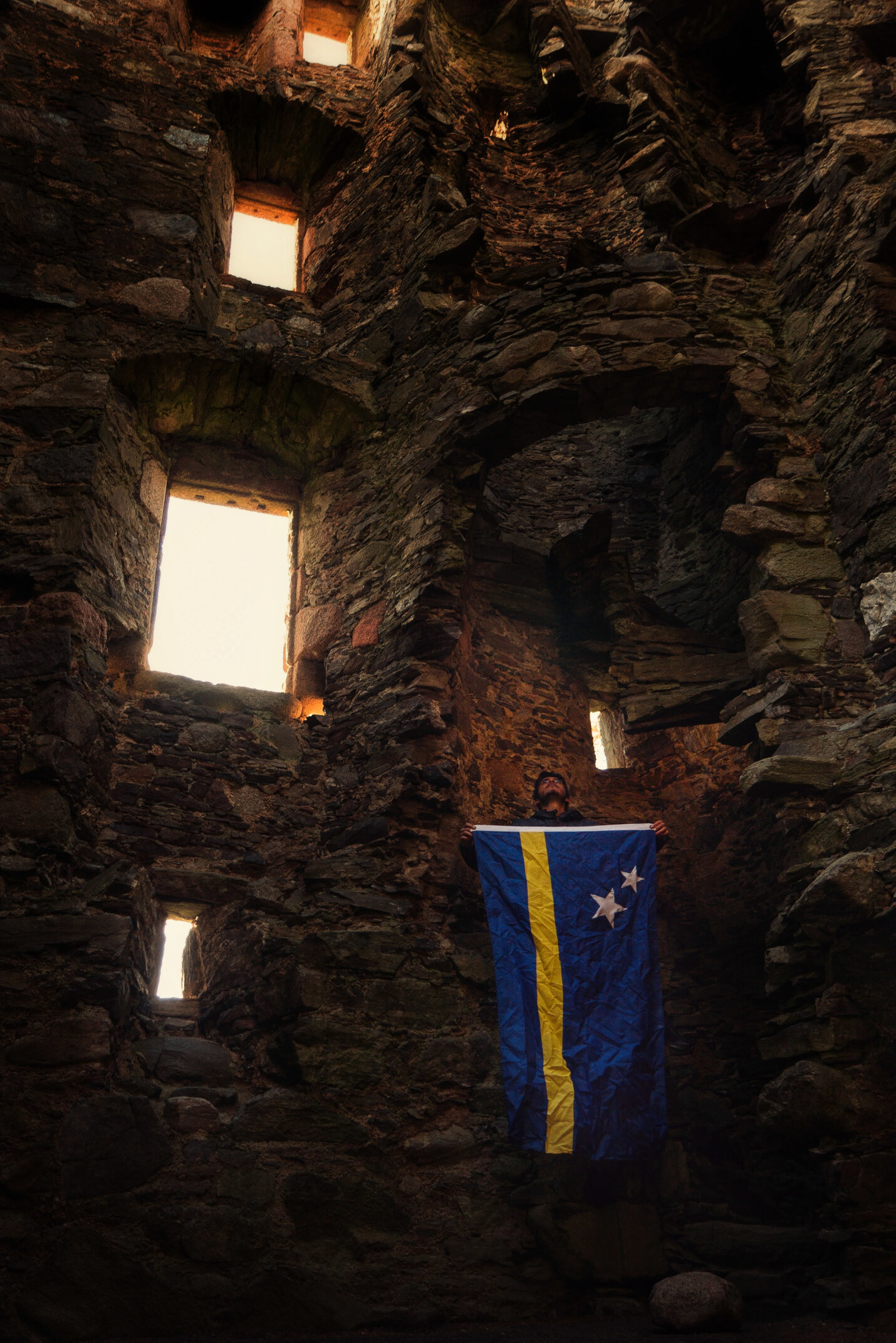 Castle Ruin Portrait Curacao Flag